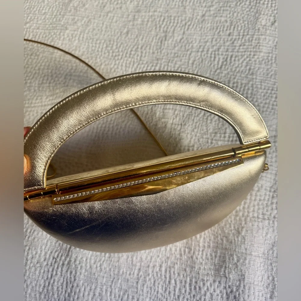 Vintage Stuart Weitzman leather framed Gold Women's Handbag purse - Picture 5 of 11